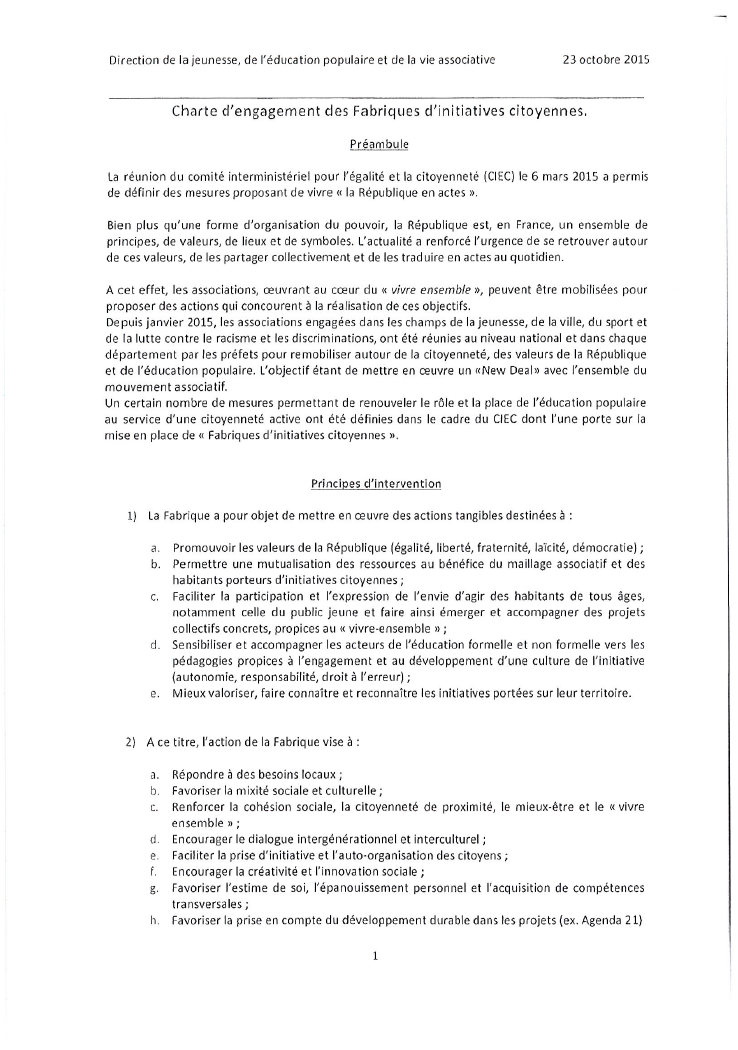 Charte d'engagements des Fabriques d'Initiatives Citoyennes
